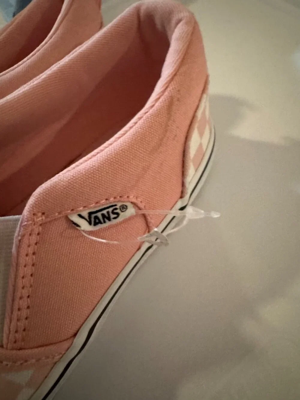 Vans Girls' Missy Pink/White Checkerboard Pattern Slip-Ons, Girls' 4, Never Worn - Picture 6 of 8